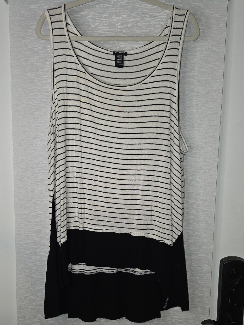 torrid Black and White Striped Tank with Black Band